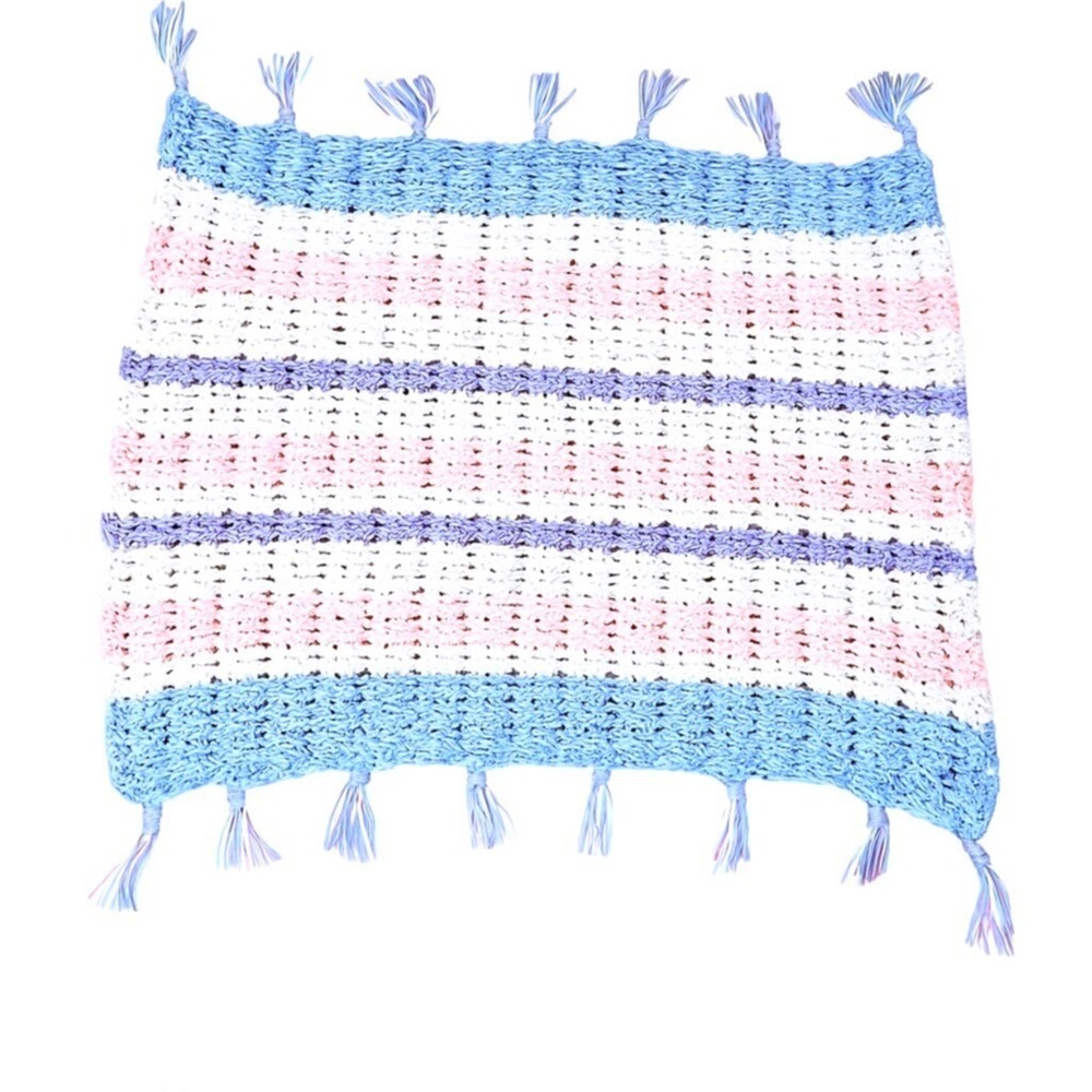 Handmade Crochet Afghan Blanket 33x29‎ Blue Pink Purple Lap Baby Elderly Throw